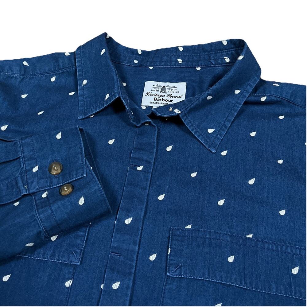 Barbour Heritage Women's Blue Raindrop Button Up Shirt Size US 6 / UK 10 Casual